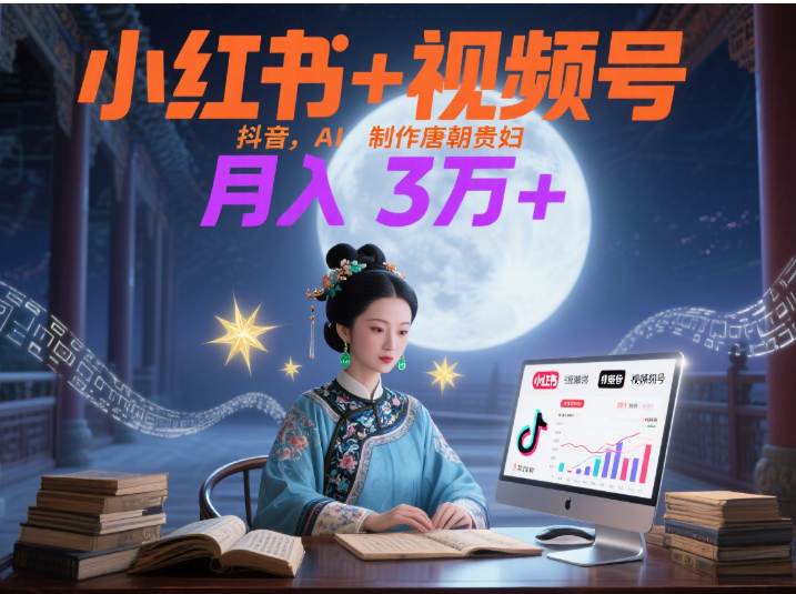 小红书+视频号+抖音，AI轻松制作唐朝贵妇IP，毒鸡汤、励志、减肥瘦身、养生赛道轻松切入，每天30分钟，轻松产出N条，月入3万+ 