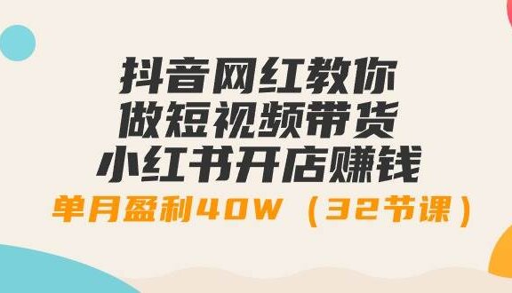 抖音网红教你做短视频带货+小红书开店赚钱，单月盈利40W（32节课）