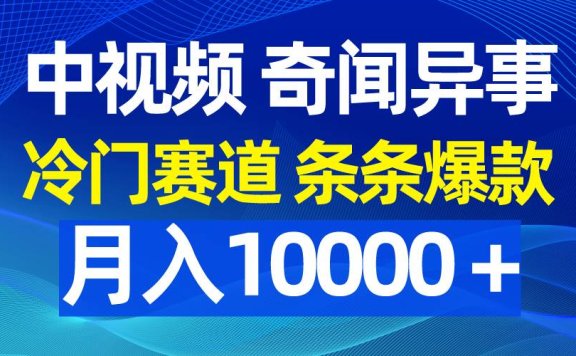 中视频奇闻异事，冷门赛道条条爆款，月入10000＋
