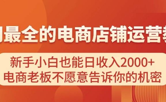 电商店铺运营教学，新手小白也能日收入2000+，电商老板不愿意告诉你的机密
