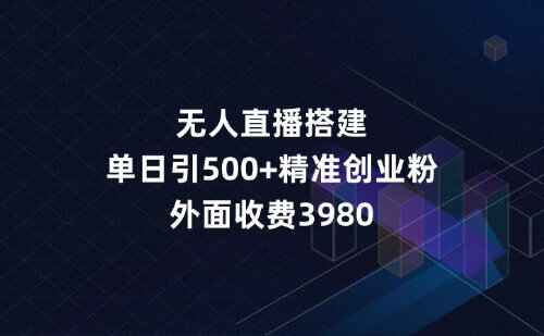 无人直播搭建单日引500+精准创业粉，外面收费3980