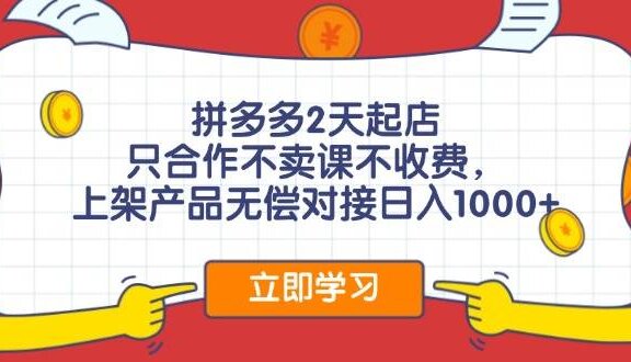 拼多多0成本开店，只合作不卖课不收费，0成本尝试，日赚千元+