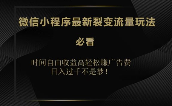 微信小程序最新裂变流量玩法，时间自由收益高轻松赚广告费，日入200-500+