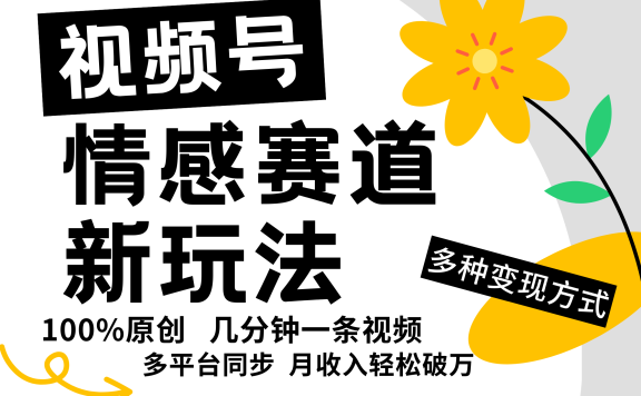 视频号情感赛道全新玩法，日入500+，5分钟一条原创视频，操作简单易上手，