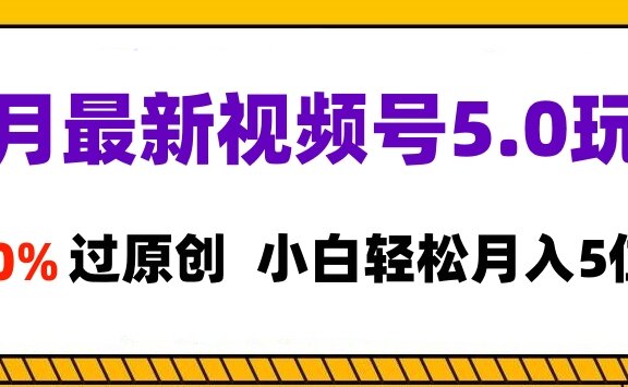 11月最新视频号5.0玩法，100%过原创，小白轻松月入5位数