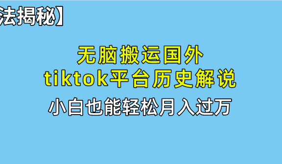【全新玩法揭秘】无脑搬运国外tiktok历史解说，月入过万绝不是梦