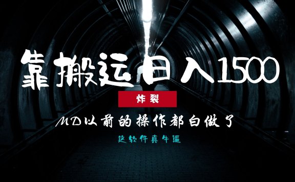 炸裂！0基础搬运也能批量日赚1500+，以前的操作都白做了！