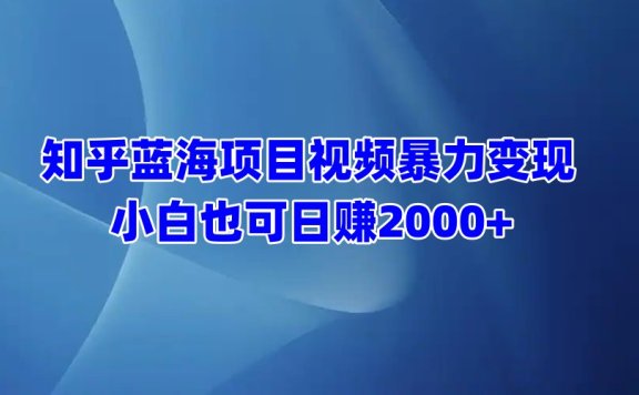 知乎蓝海项目视频暴力变现  小白也可日赚2000+