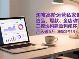 淘宝高阶运营私家课：选品、爆款、全店动销，三模块构建盈利闭环，月入破5万（更新26年1月）