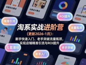 淘系实战进阶营(更新2026-1月)：新手快速入门、老手突破流量瓶颈，实现店铺精准引流与ROI提升